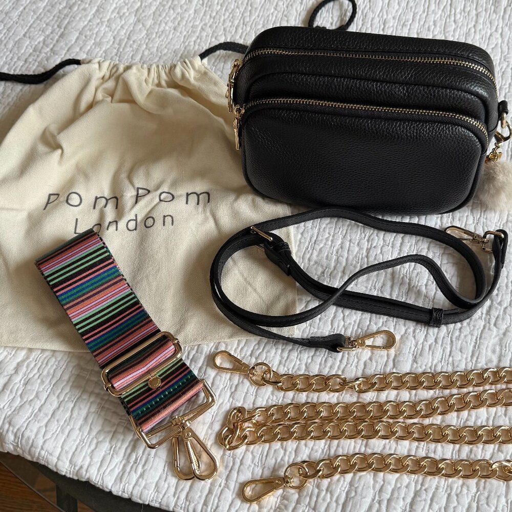 Pom Pom London Mayfair crossbody bag in Black - ** Includes THREE straps! **
